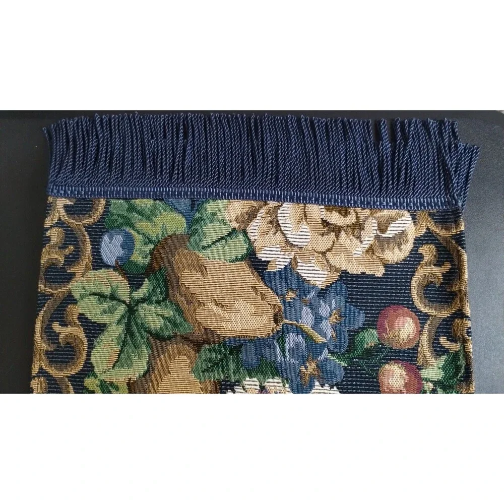 Classical Tapestry Cloth Table Runner Roses and Fruit Fringe 74” - Picture 3 of 4